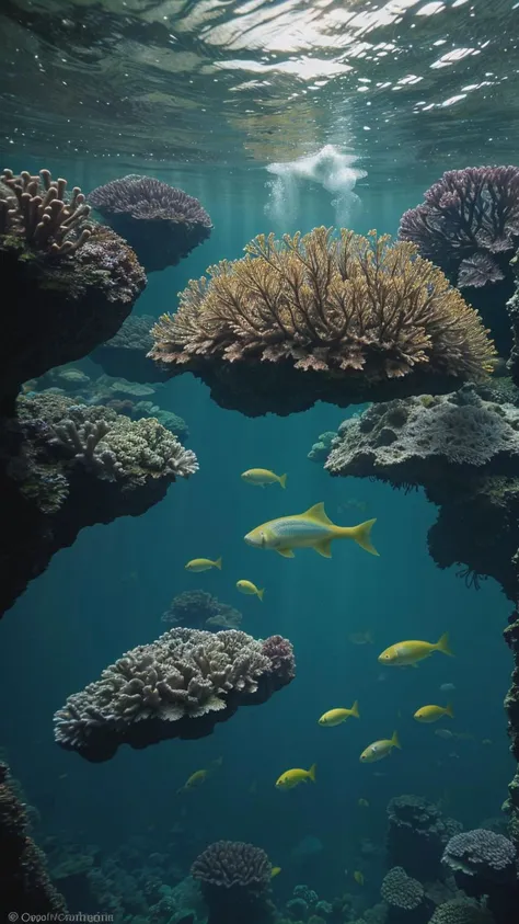 An ultradetailed underwater capture of bioluminescent organisms dancing in a symmetrical array, using specialized lighting techniques to emphasize the vibrant, ethereal beauty of the scene.