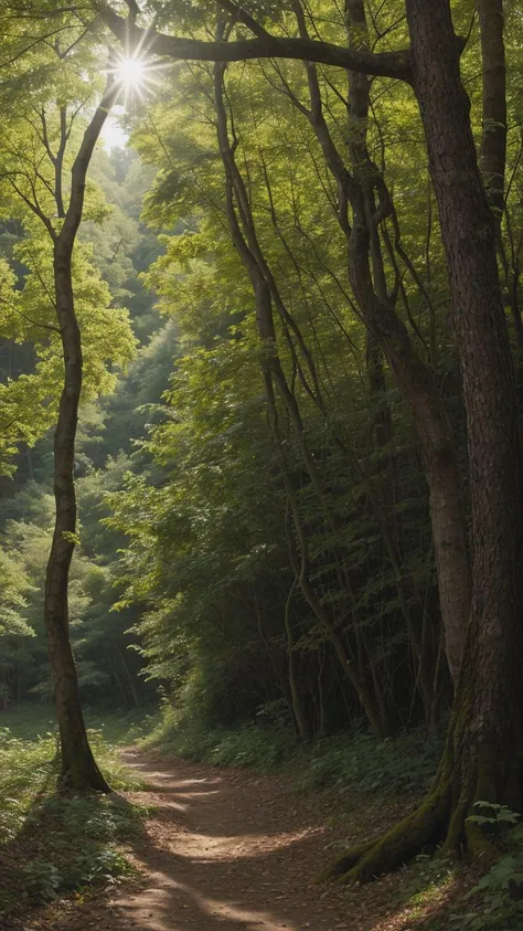 An intricate time-lapse of sunlight filtering through the foliage of an ancient forest, highlighting the vibrant, ultradetailed patterns created by the interplay of light and shadow.