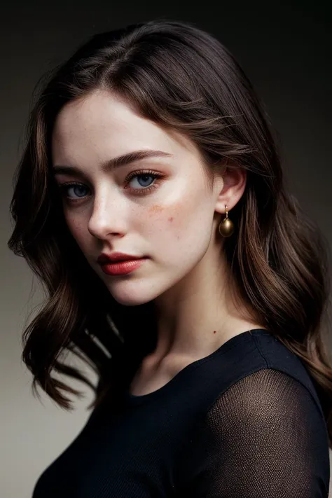 photo of seductive (drrusse11-135:0.99), a beautiful woman, perfect hair, (modern photo), (Amaranth compression shirt), ((plain Burlap Brown background gradient:1.1)), 85mm, (analog, cinematic, film grain:1.3), detailed eyes, earrings, (epicPhoto), (looking at viewer:1.1), (cinematic shot:1.3), PA7_Portrait-HL_v2
