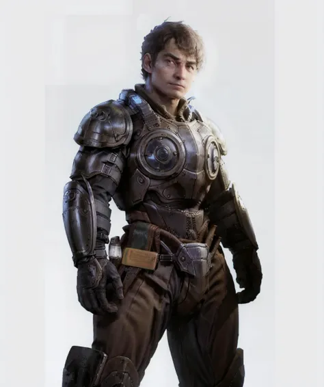 uncle_roger, standing, looking at viewer, (armor, cogarmor2023), simple black background <lora:Uncle_Roger:0.9> <lora:cogarmor2023:1>