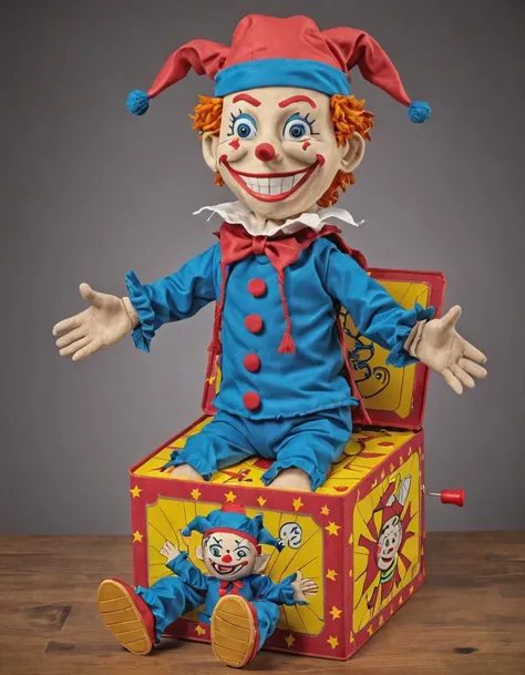HDR photo of jackinthebox toy, . High dynamic range, vivid, rich details, clear shadows and highlights, realistic, intense, enhanced contrast, highly detailed, <lora:Jack-In-The-BoxXl:1>
