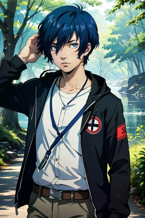 ((masterpiece, best quality))
 <lora:Persona3MakotoYuki:0.8>
Persona3MakotoYuki, 1boy, solo, blue hair, blue eyes, In a serene, tranquil forest, wearing outdoor gear and enjoying a peaceful nature hike