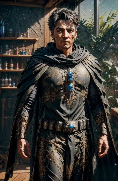 (8k, ultra quality, masterpiece:1.5)(ActionFigureQuiron style), solo, green oversized cloak, oversized cape, brown hood, leather, action figure, hood, concept art, ActionFigureQuiron style, action figure, plastic toy, premium toy, <lora:quiron_ActionFigure_v2_lora:1.1>, <lora:add_detail:0.8>, (macro shot:1.2), indoors, office, (bokeh:1.2), full body view, <lora:KaTRiNa aRMoR_v1:1> nhdsrmr, ktrmkp makeup