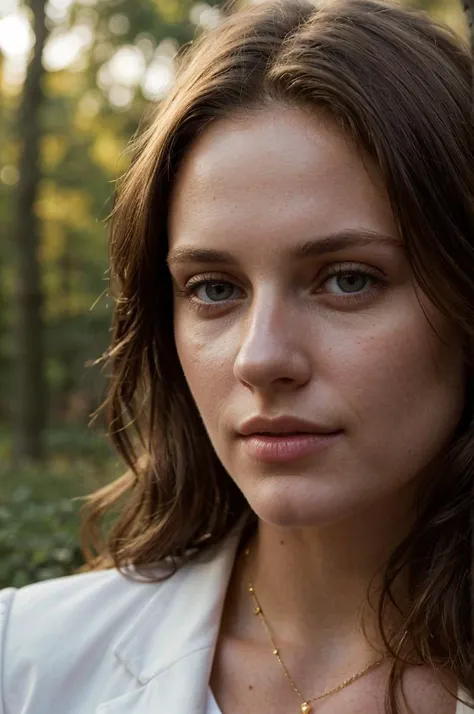 analog photograph,  1girl, 27 years old, brunette hair, wearing a business suit, in a magic forest in the golden hour, (((Ultra-HD-details, Ultra-HD-detailed, Ultra-HD-realistic))), PA7_Human-Likeness