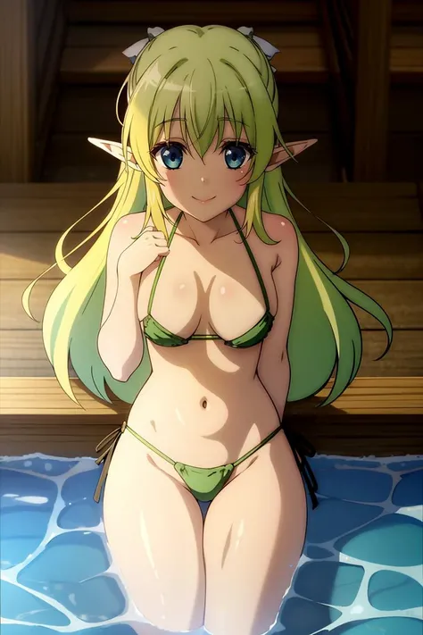 (Chibi Style), Cute little elf girl, smile ,Gold micro bikini