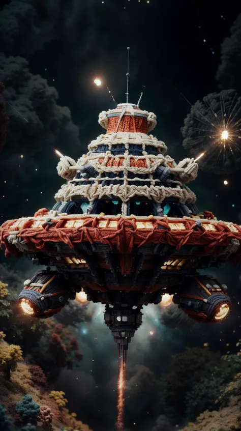 RAW photo of wocrochet spaceship <lora:WorldofCrochet:1><lora:add_detail:0.6> <lora:LowRa:0.2> <lora:add_brightness:0.75>, (Masterpiece:1.3) (best quality:1.2) (high quality:1.1), cinematic colors,hires,intricate detail,12k,deviantart masterpiece,particle effects,photographed on a Hasselblad 907X 50C,professional lighting,photorealistic,in the style of