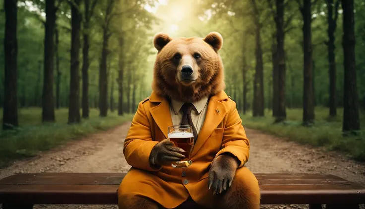 cinematic photo a bear drinking a beer  in a forest  <lora:Happy_World:1.0>, 35mm photograph, film, bokeh,  professional, 4k, highly detailed