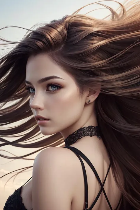 hyper realistic art portrait of a stunningly beautiful women, hyper realistic art beautiful long hairstyle, ((detailed long hair)), back of the hair, (hair blowing in the wind), breathtaking fashion photoshoot, close up, <lora:more_details:0.3>, <lyco:GoodHands-beta2:1>,