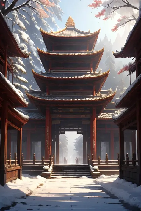 Trees, winter, snowfallï¼Chinese Ancient Architecture, ZGGJZ, <lora:ä¸å½å¤å»ºçåºæ¯æ°å´_v1.0:0.5>