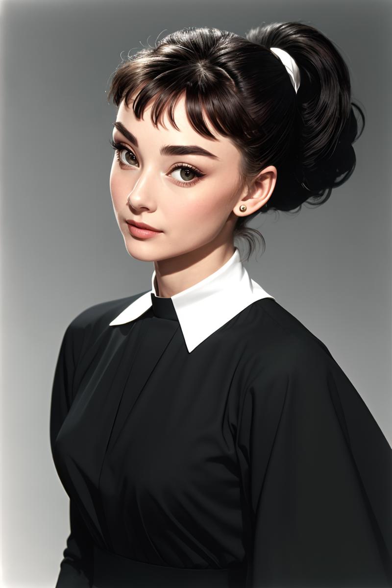 A close up of a woman with a black dress and a white collar - SeaArt AI