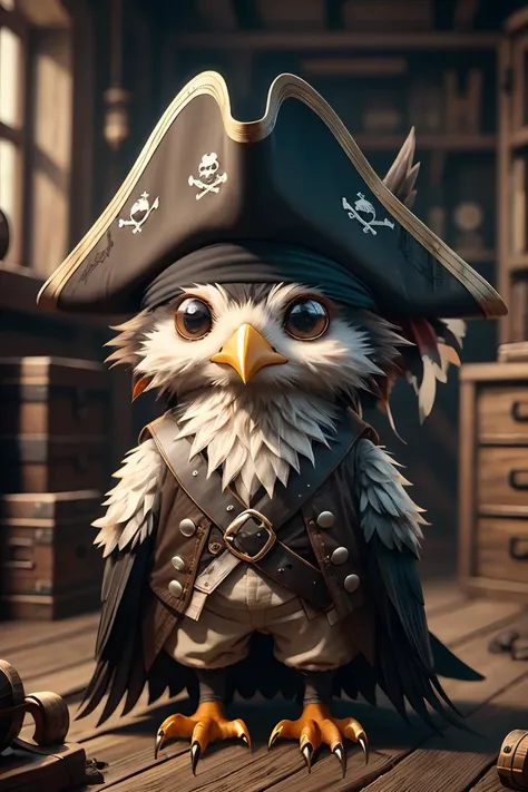 <lora:ral-furpirates:0.8>, fur pirates, cartoon crow wearing pirate hat, no humans, masterpiece, 8k, high resolution, shallow depth of field, sharp focus