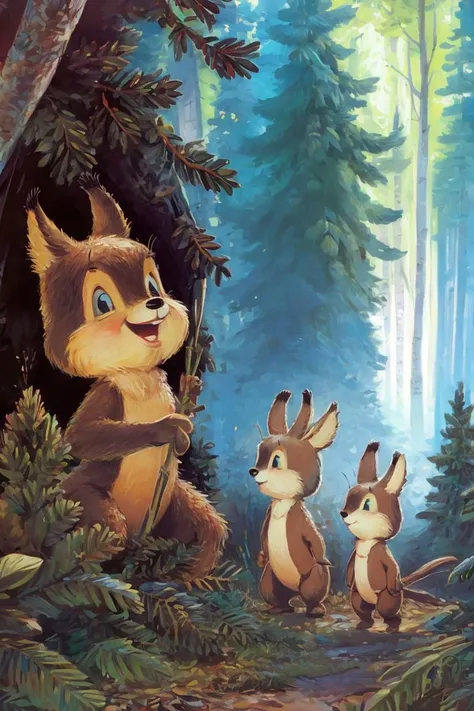 illustration,cartoon,soothing tones,calm colors,portrait of hobbits in the forest,beautiful hands,(posing:1.2),looking at the camera,<lora:Style_ZAR_V2:0.85>,