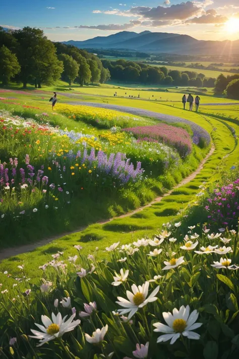 Contax TVS Digital, HDR, Global illumination, wildflower meadow with groups of flowers in it, ((masterpiece)), (((best quality))), ((ultra-detailed)), (Amazing:1.1),,<lyco:GoodHands-beta2:1.0>