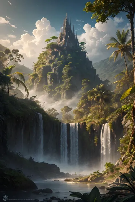 HDRI, Raw photo, high detailed, jungle, clouds, fantasy, art, masterpiece