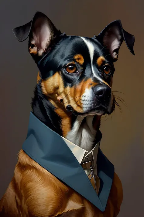 Impasto,digital art,masterpiece, best quality, dog, collared shirt,<lora:Fancy animal portraits v2:0.8>