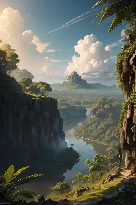 HDRI, Raw photo, high detailed, jungle, clouds, fantasy, art, masterpiece