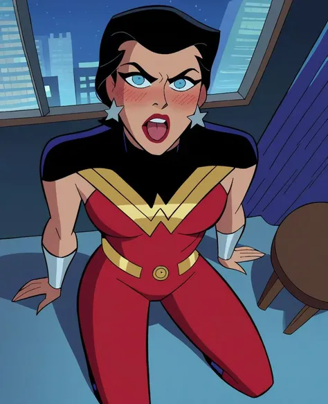 gal gadot, wonderwoman costume, have to pee, peeing self, hold pee, desperation, open mouth, scared eyes