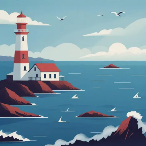 <lora:flat-000040:0.7>,ocean,lighthouse,