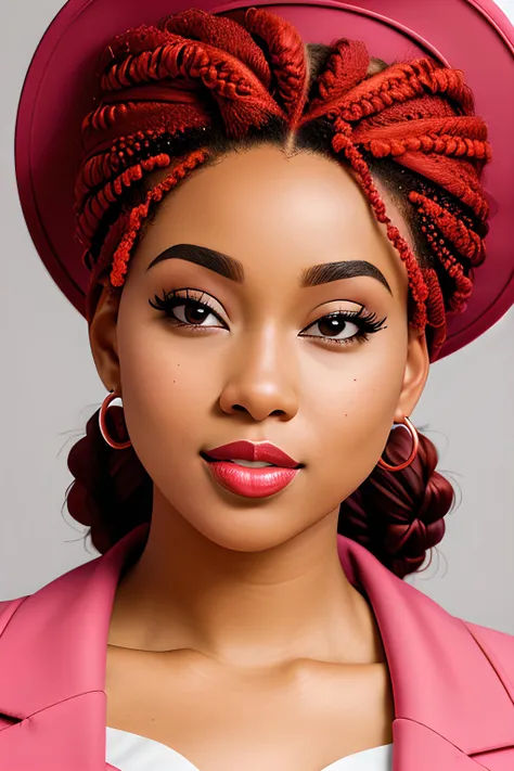 a woman short multi-colored afro braids hair hair in a nurse uniform with red lipstick on her lips and a nurse hat on her head, ((SFW)), subject, photorealistic, hyperrealistic, hyperdetailed, uncensored, hyper realistic, realistic photography, high definition, insanely detailed, 4k, 8k, 16k, HDR 4k, 4k textures, 8k textures, 8k uhd, dslr, high quality, film grain, Fujifilm XT3, sharp details, sharp focus, at studio, 85mm, ultra sharp, 16k textures
