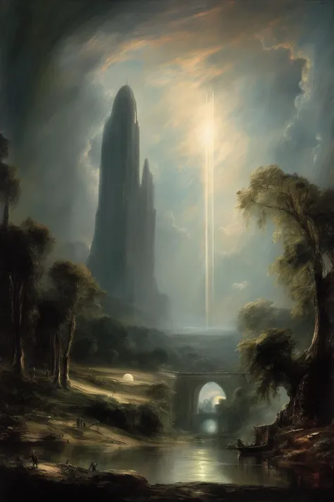 John Martin Style - sci-fi concept art painted by John Constable, in the style of american romanticism