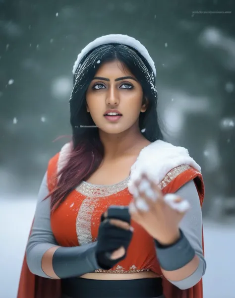 EeshaRebba,<lora:EeshaRebbaSDXL:1> photograph, Compelling athletic Female cosplaying as Freyja, Snowing, Iphone X, Low shutter