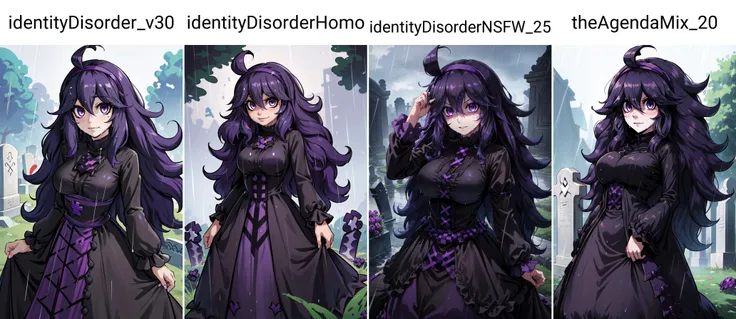 (masterpiece, best quality), intricate details,
1girl, <lora:hex maniac-lora-nochekaiser:0.8> (hex maniac:1.5), hairband, messy hair, (purple eyes:1.1), purple hair, purple hairband, @ @,, black dress, dress, long dress, long sleeves, juliet sleeves,
outdoors, rain, graveyard, wet clothes, wet hair,