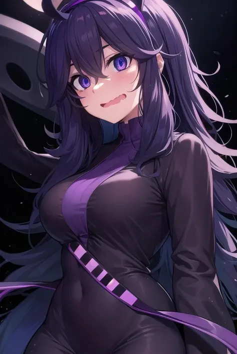 hexmaniac, <lora:hex maniac-lora-nochekaiser:1>,
(hex maniac:1.5), hairband, messy hair, (purple eyes:1.1), purple hair, purple hairband, @ @, <lora:wavymouth_type2_v100:1>, open mouth,
BREAK black dress, dress, long dress, long sleeves, juliet sleeves,
BREAK looking at viewer, upper body, full body, (cowboy shot:1.5),
BREAK indoors, library,
BREAK <lyco:GoodHands-beta2:1>, (masterpiece:1.2), best quality, high resolution, unity 8k wallpaper, (illustration:0.8), (beautiful detailed eyes:1.6), extremely detailed face, perfect lighting, extremely detailed CG, (perfect hands, perfect anatomy),