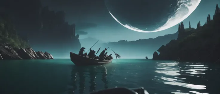 <lora:21AlternateRealities:1>alternative reality: a group of people in a boat in the water