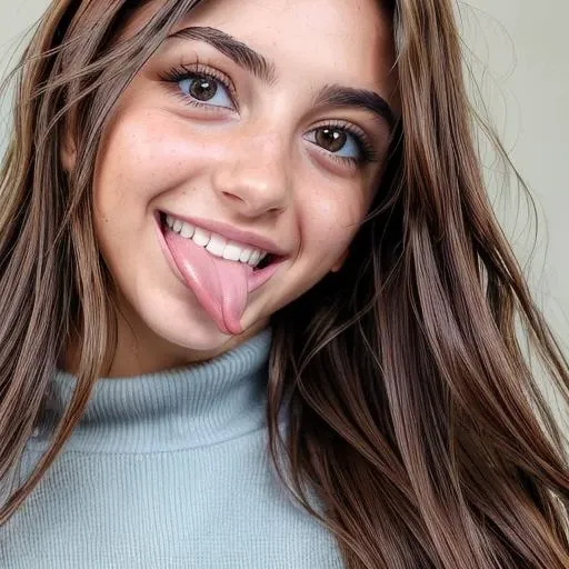 (awatingtongue:1.5) Professional photo shoot of Chaya_Single, smiling with her (tongue out:1.3), (brown eyes:1.2) shining mischeviously <lora:ftm-v0:.3>, clear, detailed (brown eyes:1.1)
