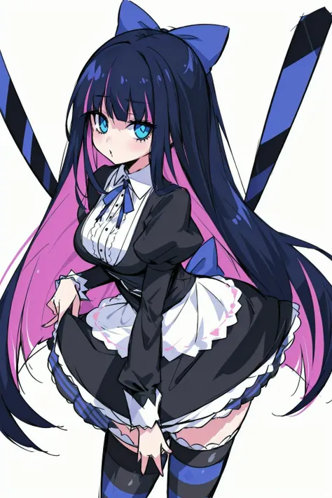 1girl, solo, stocking_anarchy, stocking_\(psg\), black_dress, ta_fashion, striped, striped_legwear, <lora:Karakter - Stocking Anarchy:0.8>