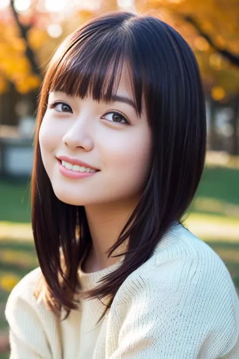 1girl,(wearing a sweater:1.2),(RAW photo, best quality), (realistic, photo-realistic:1.4), masterpiece, an extremely delicate and beautiful, extremely detailed, 2k wallpaper, Amazing, finely detail, extremely detailed CG unity 8k wallpaper, ultra-detailed, highres, soft light, beautiful detailed girl, extremely detailed eyes and face, beautiful detailed nose, beautiful detailed eyes,cinematic lighting,autumn scenery,sunlight,maple trees in autumn,perfect anatomy,slender body,(laughing:1.2), <lora:hashimotokanna_lora:0.8>,hair with bangs,full body