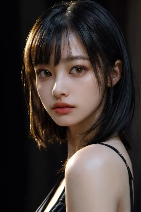 (masterpiece, best quality, beautiful quality, photorealistic, detailed lighting, extremely detailed skin, extremely detailed hair, shadows, 8k, a picture of a woman, black hair, upper body, 1girl, fcPortrait:1.2), <lora:add_detail:1>, (15 years younger:1.4), <lora:hashimotokanna2_lora-06:0.8:MY>