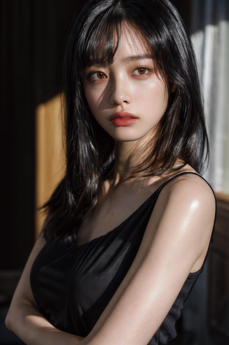 A woman in a black dress posing for a picture - SeaArt AI