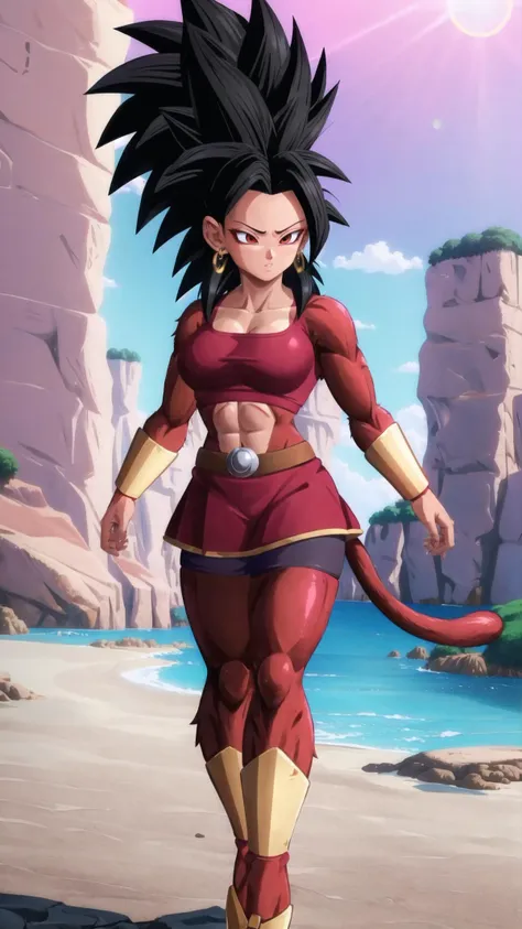 <lora:Kale - Dragon Ball Super:0.75> defKale, 1girl, black hair, skinny, tall female, (tan:1.25), red eyeshadow, BREAK, (high ponytail:1.25), crop top, bracer, red skirt, shorts under skirt, shy, hair over one eye, BREAK, <lora:Super_Saiyan_4_Caulifla:0.65> Super Saiyan 4 Caulifla, Super Saiyan 4, (body fur:1.5), fur, (red fur:1.25), (monkey tail:1.25), jewelry, BREAK, aura, energy, white aura, BREAK,, masterpiece, best quality, extremely detailed, highly quality, 4k, sharp focus, professional, sharp focus, award winning, cinematic lighting, octane render, unreal engine, volumetrics dtx, Wallpaper,