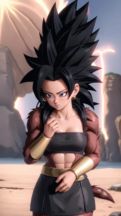 <lora:Kale - Dragon Ball Super:0.8> defKale, 1girl, black hair, skinny, tall female, (tan:1.25), BREAK, (high ponytail:1.25), crop top, bracer, red skirt, shorts under skirt, shy, hair over one eye, BREAK, <lora:Super_Saiyan_4_Caulifla:0.65> Super Saiyan 4 Caulifla, Super Saiyan 4, (body fur:1.5), fur, (red fur:1.25), (monkey tail:1.25), jewelry, BREAK,, masterpiece, best quality, extremely detailed, highly quality, 4k, sharp focus, professional, sharp focus, award winning, cinematic lighting, octane render, unreal engine, volumetrics dtx, Wallpaper,