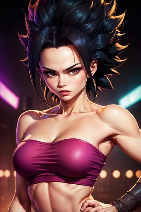 (masterpiece, best quality), 1girl, beautiful face,   <lora:Caulifla_DB:1> Caulifla_DB, bare shoulders, midriff,,