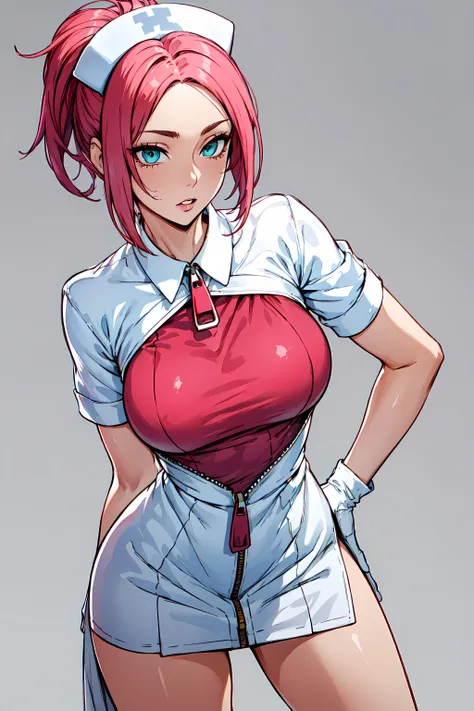 best quality, extremely detailed,
8k, high res,
<lora:hews style by goofy ai:0.4> <lora:cutesexyrobutts_v2:0.2> <lora:puuzaki-puuna-lora-v1:0.2> <lora:Kenshin187:0.><lora:SketchStyle:0.2>
<lora:Maki Yoko_20230823184820:0.><lora:izumirika_lora:0.> <lora:shinonomeumi_lora:0.>
<lora:Round_Breasts_V7:0.4>ROUND BREASTS, big BREASTS
(simple background,:1.2),
1girl, slender, waist, (muscular:0.8),
<lora:Garn3tRumble:0.6>GARN3TRUMBLE, SHORT HAIR, WHITE GLOVES, WHITE DRESS, PINK HAIR, SHORT SLEEVES, RED HAIR, OPEN CLOTHES, AQUA EYES, WHITE HEADWEAR,
SHORT DRESS, SIDE SLIT, ZIPPER, FOLDED PONYTAIL, NURSE CAP, COLLARED DRESS, UNZIPPED, LEOTARD UNDER CLOTHES, PINK LEOTARD, OPEN DRESS
firtatious glance, parted lips ,
cinematic angle, dynamic shot
standing, sexy pose, hand to hip