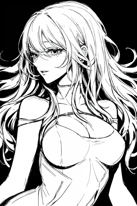 sketch by NTY, a woman, curvy, black background,  <lora:SketchStyle:0.7>