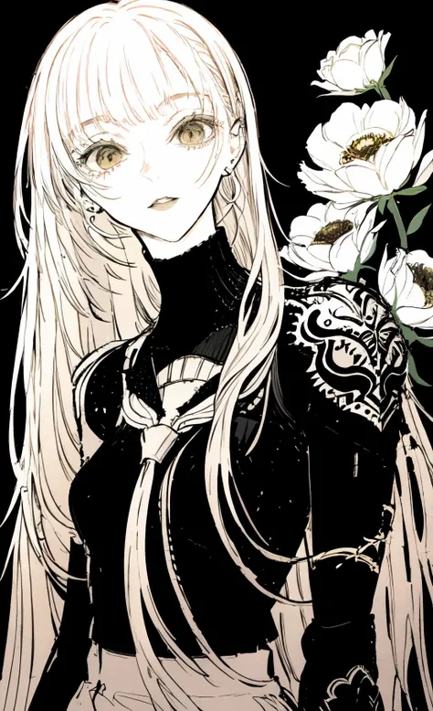 style by nty, sketch by nty, black background, flower armor, <lora:SketchStyle:0.7> <lora:Iridescence:0.7>