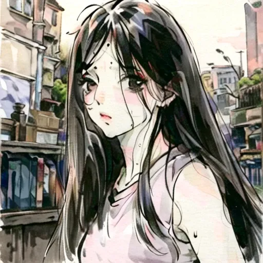 masterpiece, best quality, sweat,(sadako_yamamura), <lora:Sadakobest:1>, <lora:chichiStyle_v10:0.8>,chch-style,