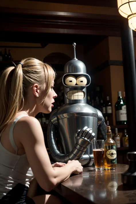 A photo of Bender in a bar with a girl, reflective metal. blurry
<lora:Bender:1>