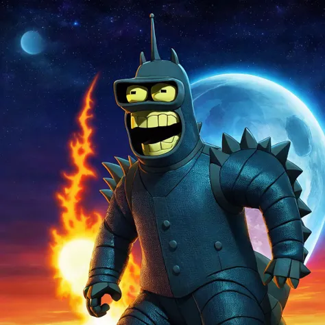 A picture of Godzilla as bender, Very detailed, clean, high quality, sharp image <lora:sd15-bender-lora:1>