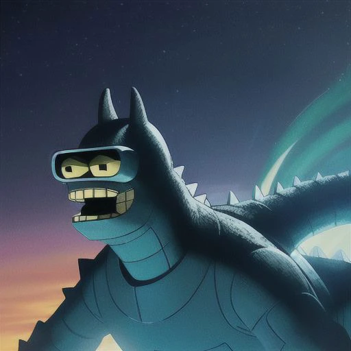 A picture of Godzilla as bender, Very detailed, clean, high quality, sharp image <lora:sd15-bender-lora:1>