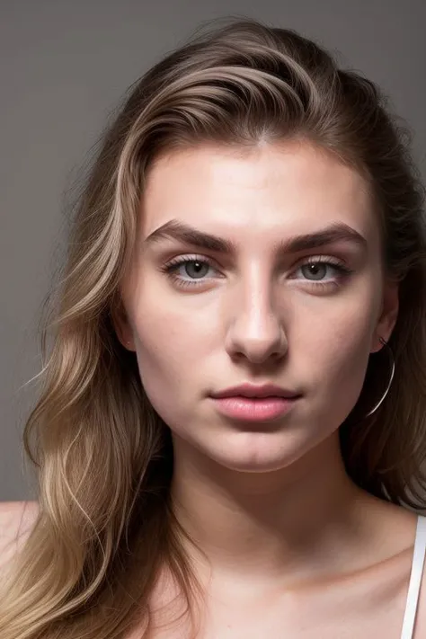 DEN_regan_budimir,
(headshot:1.2) portrait on a (plain grey background:1.2), (headshot:1.2), (face focus:1.1), windswept chaotic hair, soft lighting, low contrast, low saturation,
bokeh, f1.4, 40mm, photorealistic, raw, 8k, textured skin, skin pores, intricate details <lora:epi_noiseoffset2:1>, epiCRealism