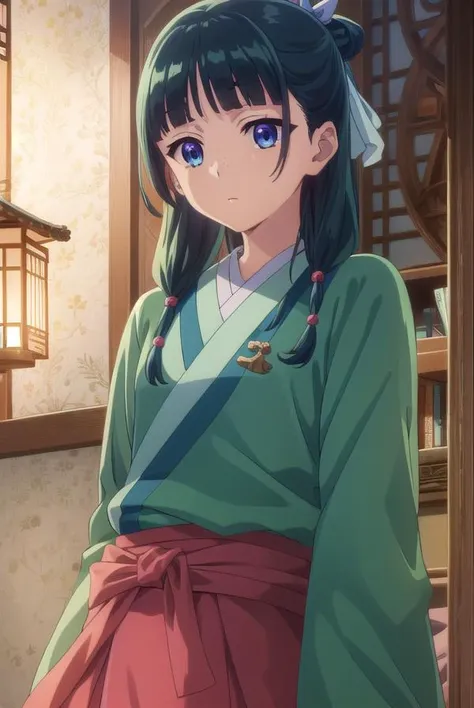 kusuriyamaomao, <lora:kusuriya maomao s1-lora-nochekaiser:1>,
maomao, long hair, bangs, blue eyes, hair ornament, green hair, blunt bangs, freckles, hair bun, single hair bun,
BREAK japanese clothes, robe, green robe, long sleeves, wide sleeves, skirt, red skirt,
BREAK indoors,
BREAK looking at viewer, (cowboy shot:1.5),
BREAK <lyco:GoodHands-beta2:1>, (masterpiece:1.2), best quality, high resolution, unity 8k wallpaper, (illustration:0.8), (beautiful detailed eyes:1.6), extremely detailed face, perfect lighting, extremely detailed CG, (perfect hands, perfect anatomy),