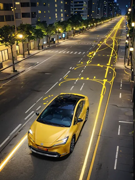 tprius, parked yellow car, city, digital world, circuit path as street, lights, flowing, stylish,
<lora:ToyotaPrius2023_SDXL:0.8>