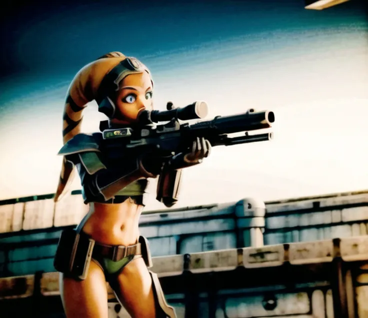 Star Wars (Lalisa Manobal, age 25, sexy combat outfit, very detailed blaster pistol) is a Rebel mercenary raiding an imperial convoy in a jungle. Action pose
