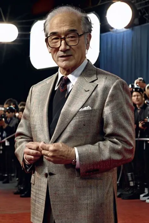 a men as a movie star, old men,70 years old,(face focus:1), (extremely detailed CG unity 8k wallpaper), Intricate, High Detail, Sharp focus, ((standing on the red carpet)), (looking at viewer), (detailed pupils:1.2), (elegant suit:1.3), <lora:yanshunkai:0.8>