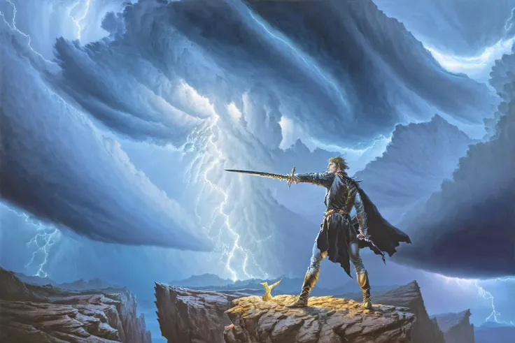 <lora:mwh3l4n:1>man holding sword