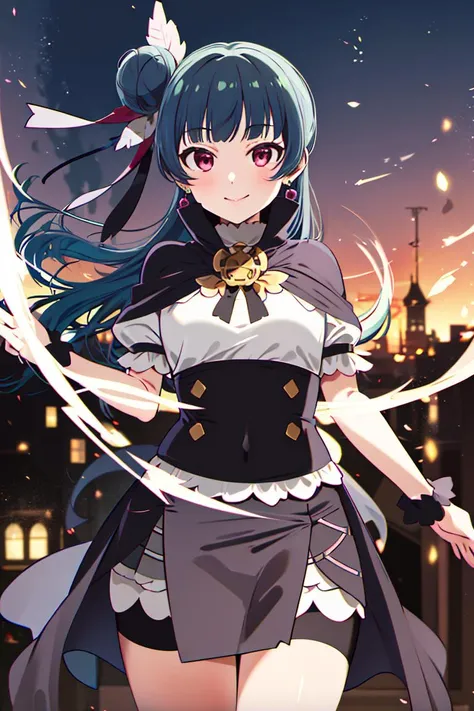 ((masterpiece,best quality)), absurdres,
<lora:Yohane_Genjitsu_no_Yohane:0.7>, Yohane_Genjitsu_no_Yohane, single side bun, black capelet,
solo, smiling, looking at viewer, cowboy shot,
magic shop, cinematic composition, dynamic pose,